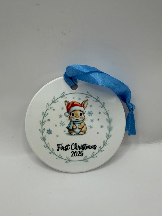First Christmas 2025 Rabbit Ceramic Ornament