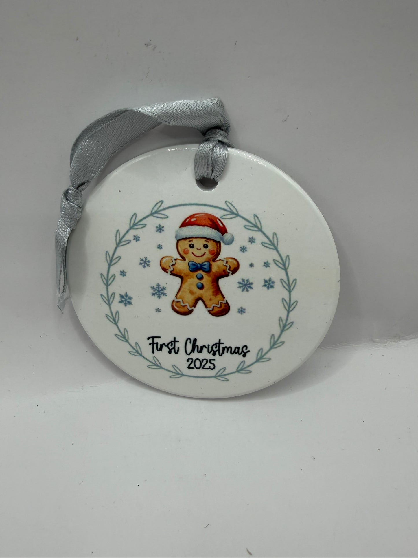 First Christmas 2025 Ceramic Ornament, White, Gingerbread Design, Holiday Theme, Round Shape
