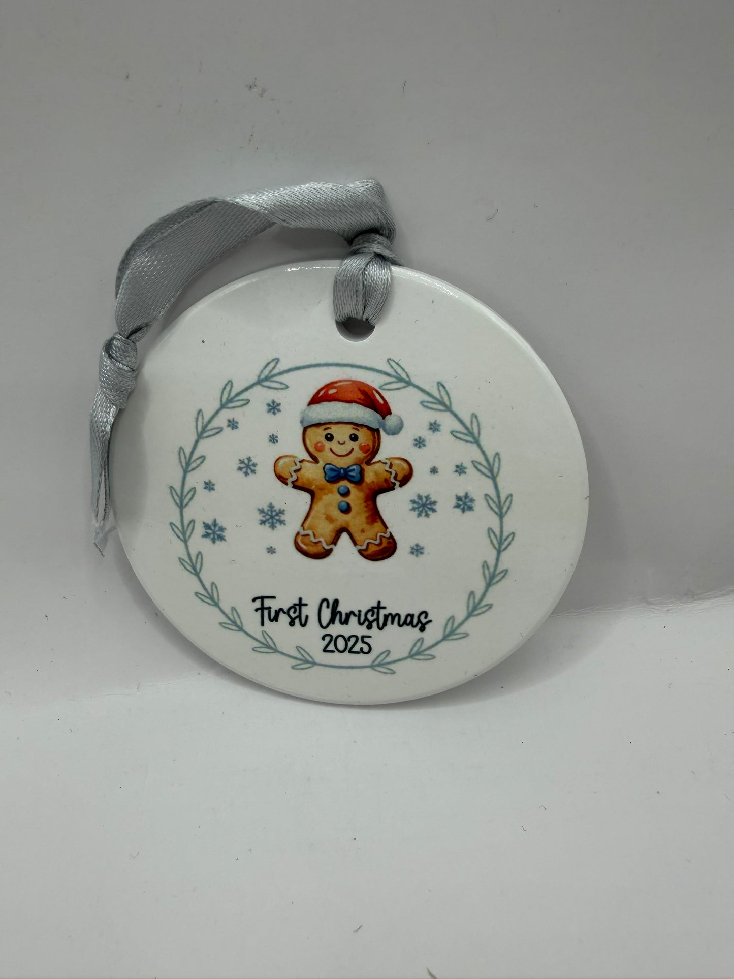 First Christmas 2025 Ceramic Ornament, White, Gingerbread Design, Holiday Theme, Round Shape