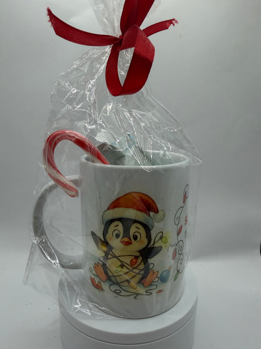 Christmas Holiday Mug with Penguin Design, White Ceramic, Festive Theme