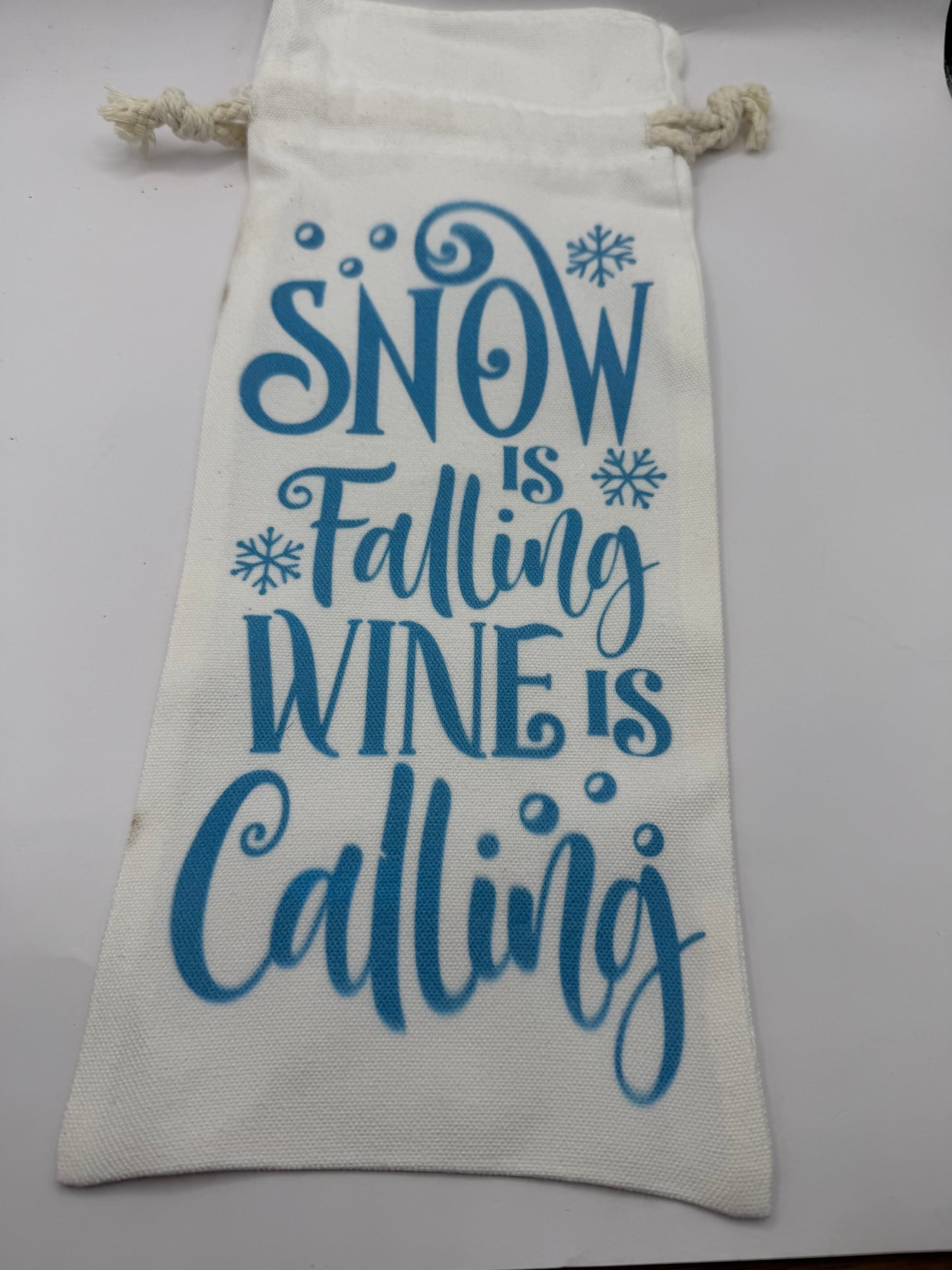 Wine Gift Bag, Canvas Material, Blue Print, Drawstring Closure, Holiday Theme