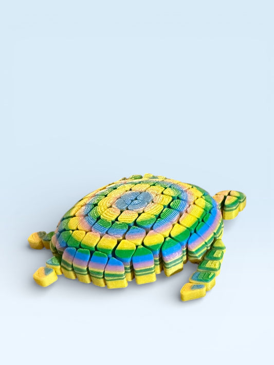 FlexiPet 3D Articulated Turtle Toy, Rainbow Multicolor Striped Design, Flexible Fidget Figure