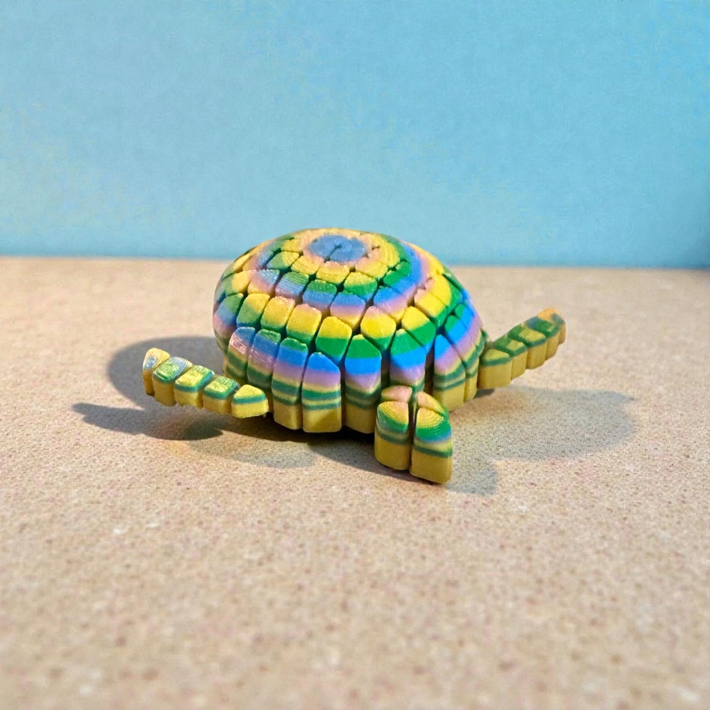 FlexiPet 3D Articulated Turtle Toy, Rainbow Multicolor Striped Design, Flexible Fidget Figure