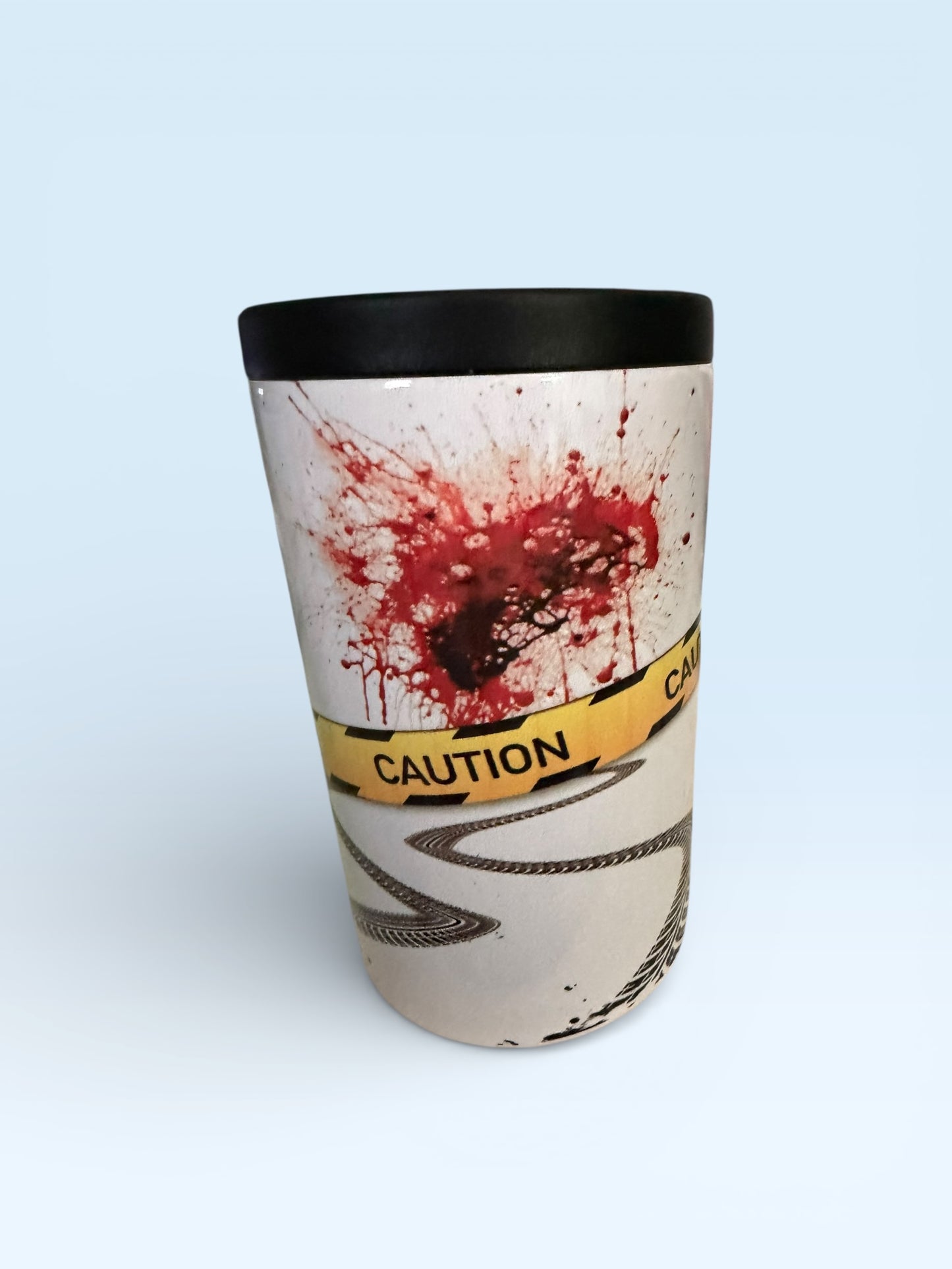 Horror Crime Scene Can Cooler with Bloody Handprint and Caution Tape Design