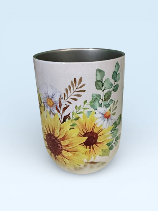 Stainless Steel Wine Tumbler with Lid, Sunflower