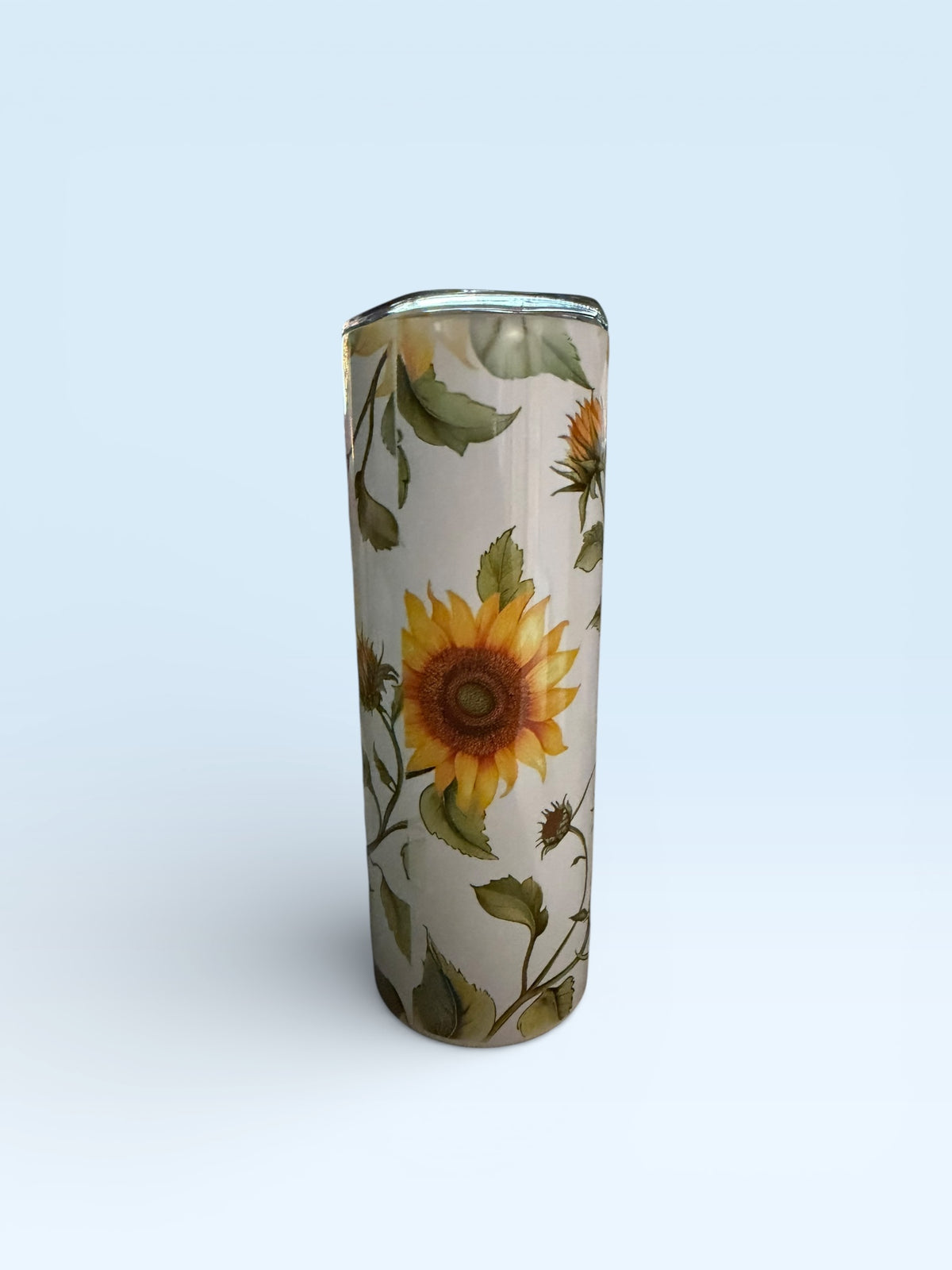 Skinny Tumbler with Sunflower Pattern, Stainless Steel, Insulated Travel Cup with Lid