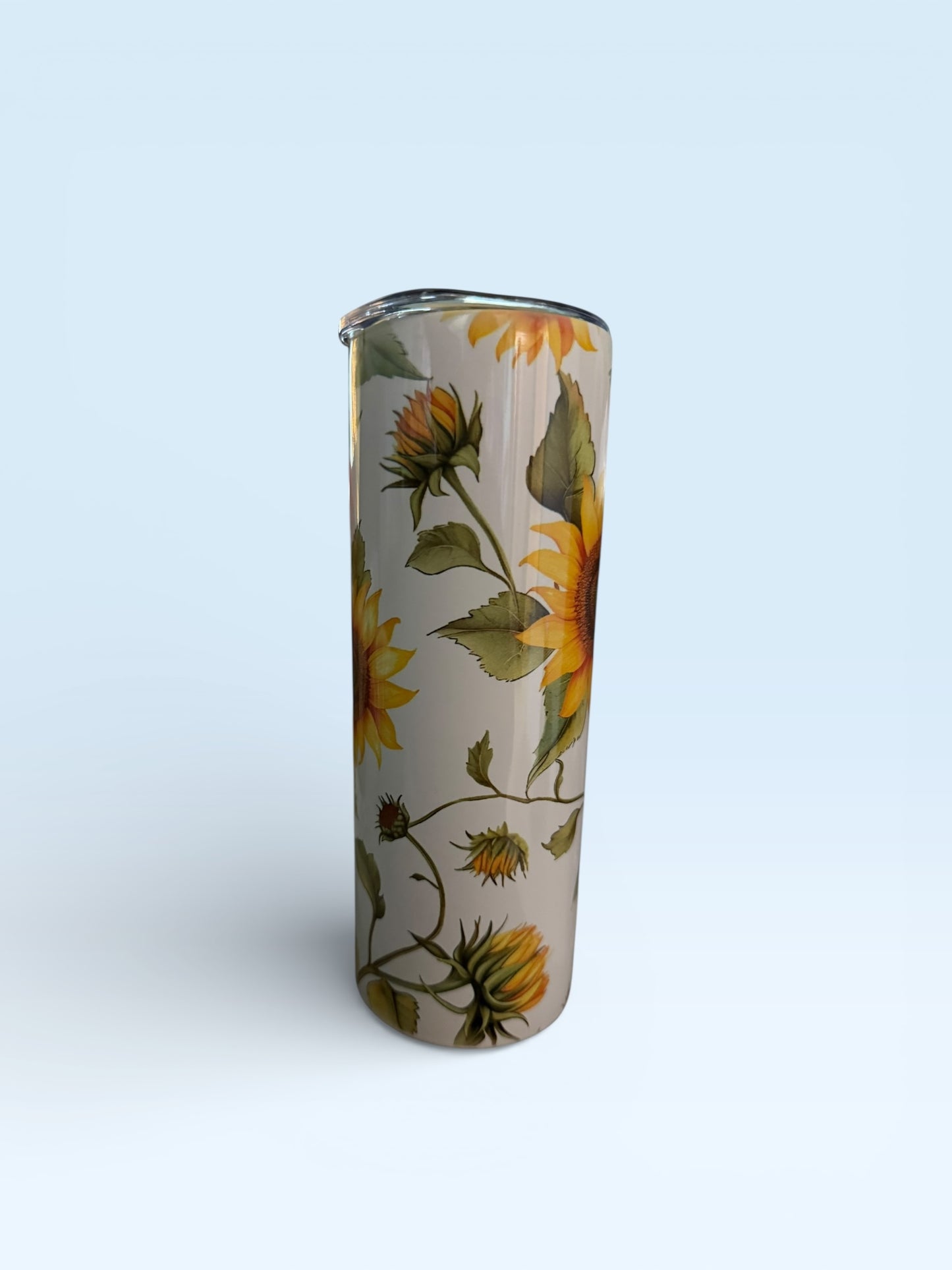 Skinny Tumbler with Sunflower Pattern, Stainless Steel, Insulated Travel Cup with Lid
