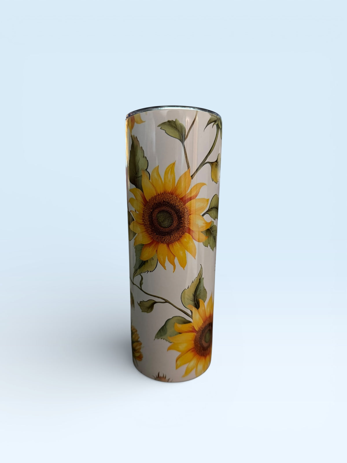 Skinny Tumbler with Sunflower Pattern, Stainless Steel, Insulated Travel Cup with Lid