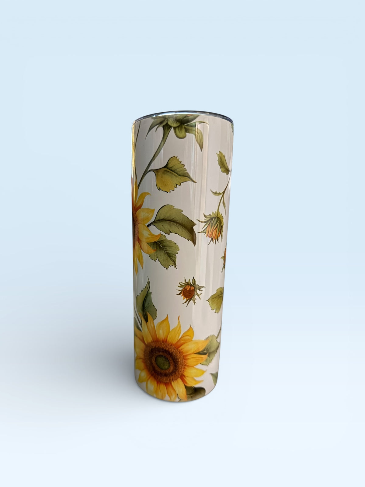 Skinny Tumbler with Sunflower Pattern, Stainless Steel, Insulated Travel Cup with Lid