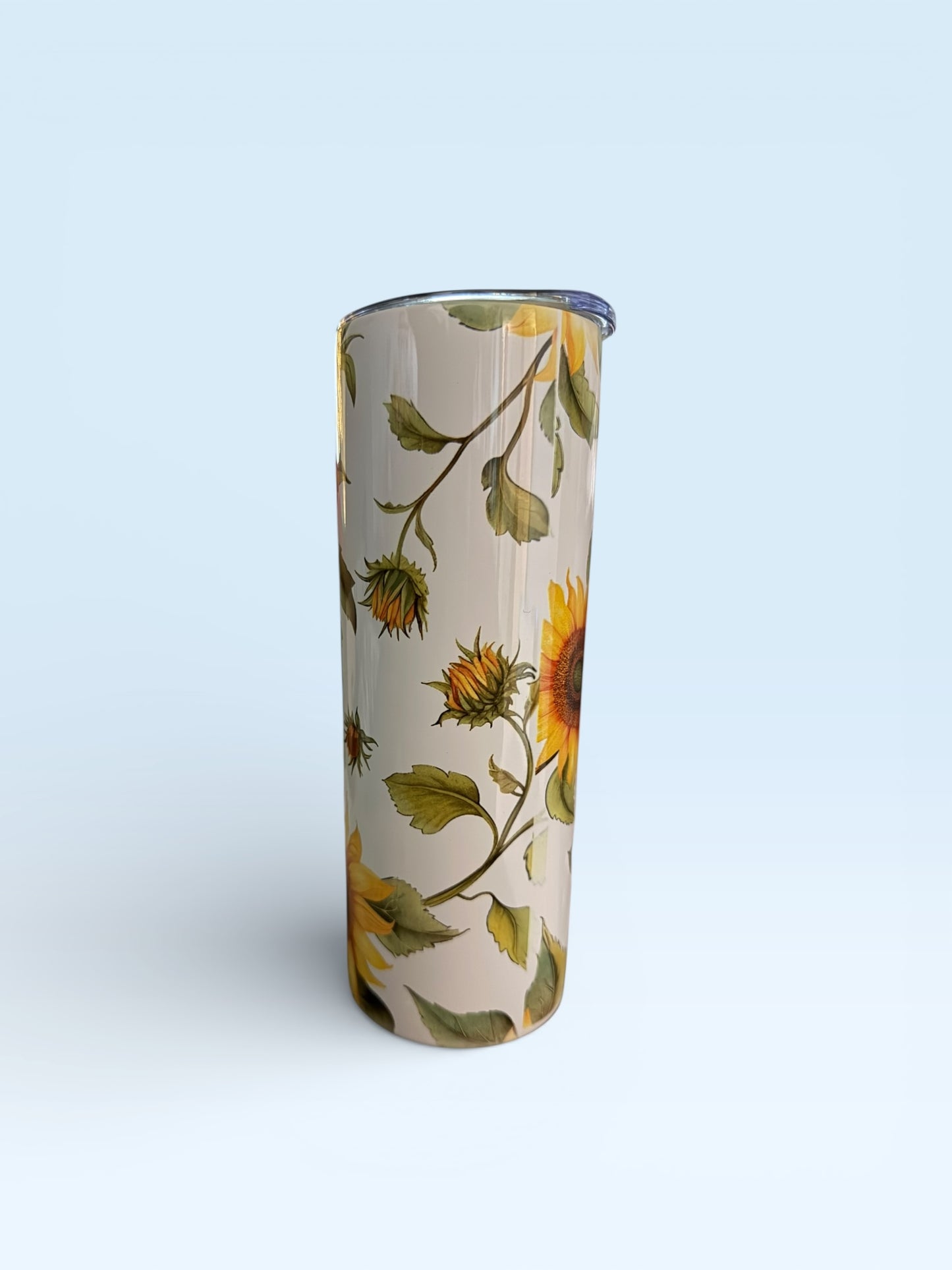 Skinny Tumbler with Sunflower Pattern, Stainless Steel, Insulated Travel Cup with Lid