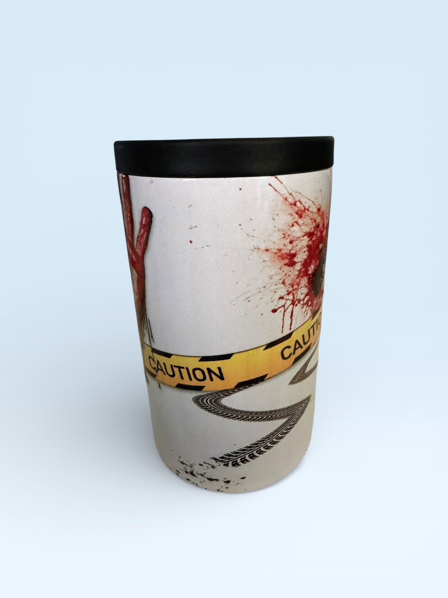 Horror Crime Scene Can Cooler with Bloody Handprint and Caution Tape Design