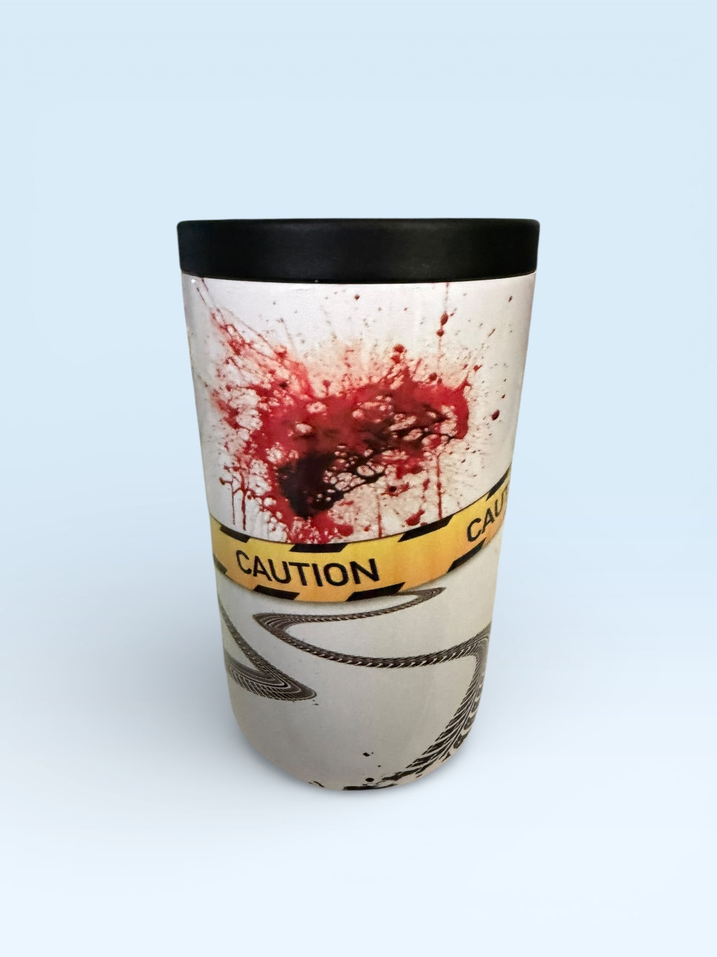 Horror Crime Scene Can Cooler with Bloody Handprint and Caution Tape Design