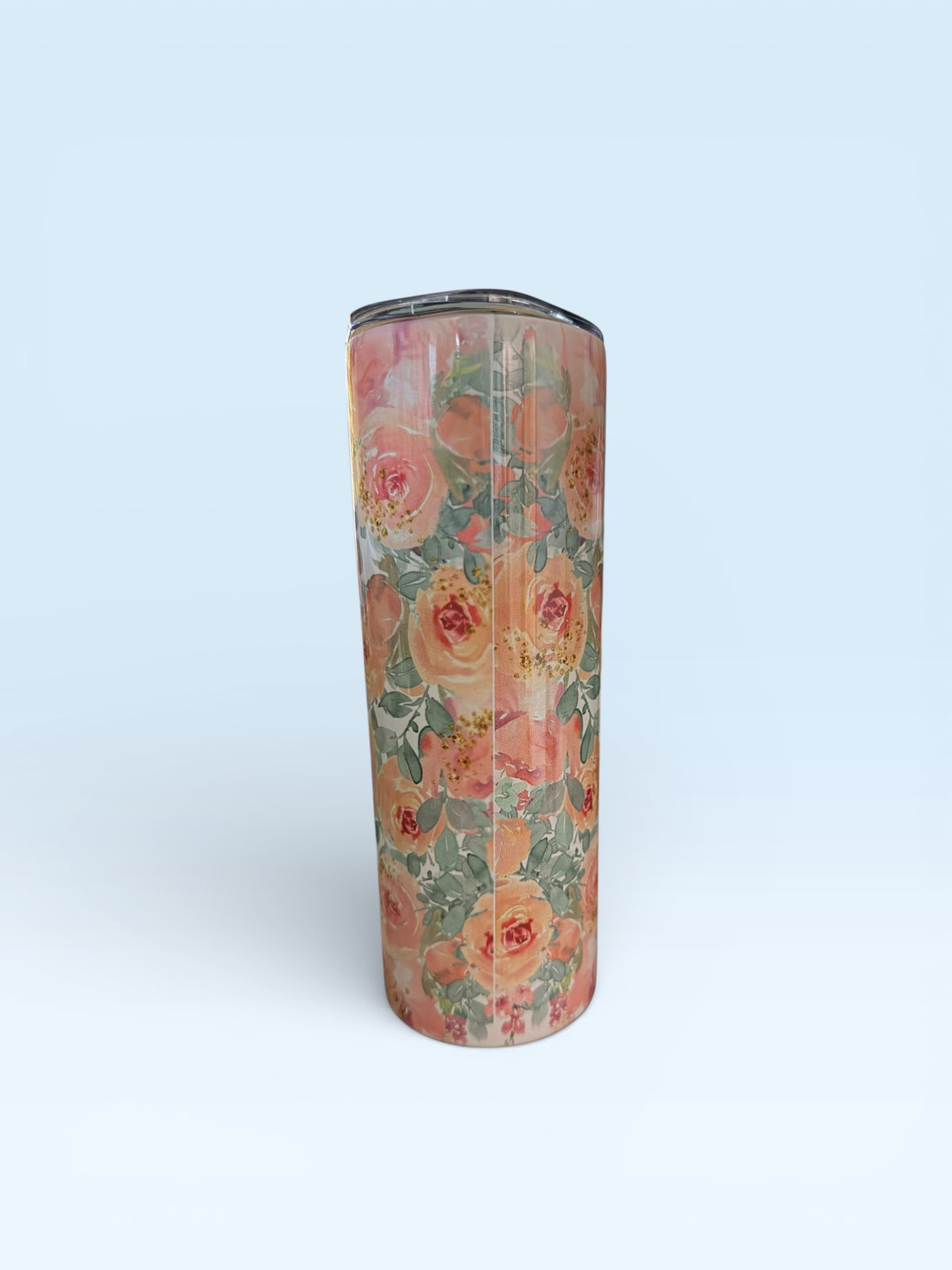 Insulated Tumbler with Lid, Floral Design, Coral Pink Roses and Nana