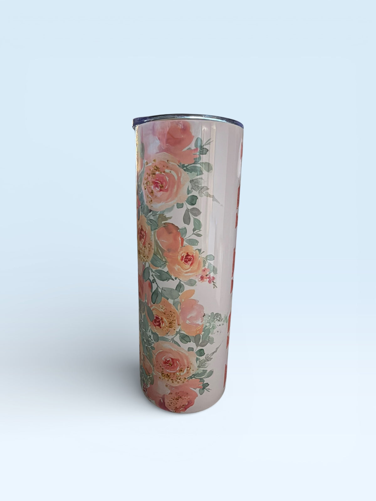 Insulated Tumbler with Lid, Floral Design, Coral Pink Roses and Nana
