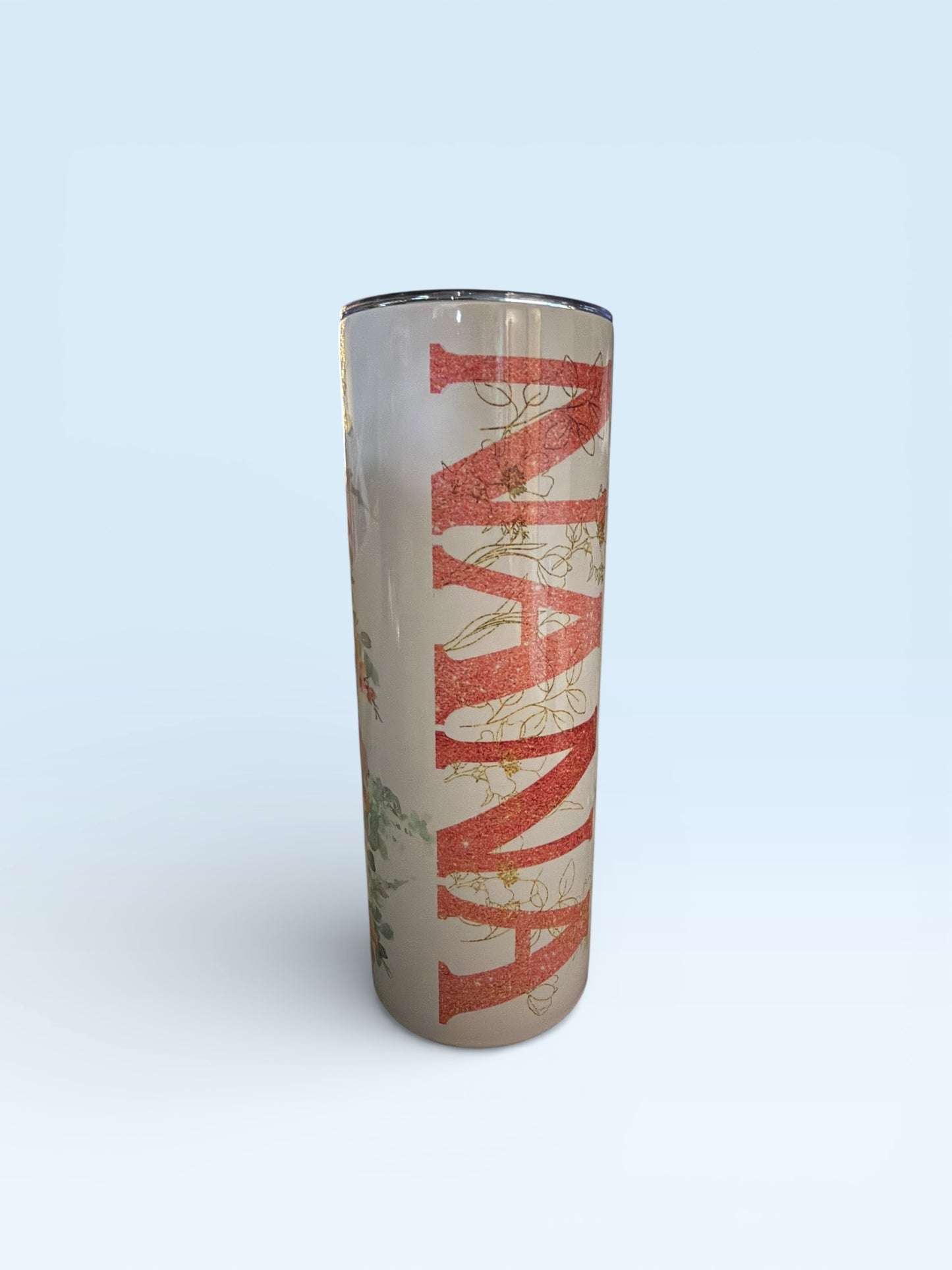 Insulated Tumbler with Lid, Floral Design, Coral Pink Roses and Nana