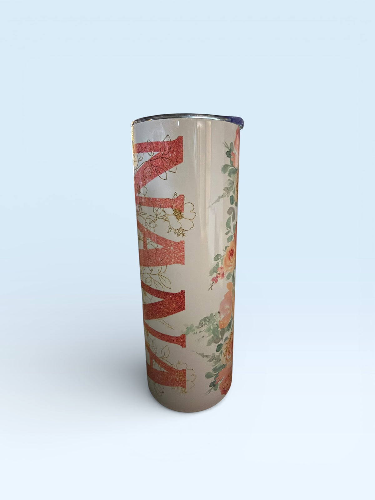 Insulated Tumbler with Lid, Floral Design, Coral Pink Roses and Nana