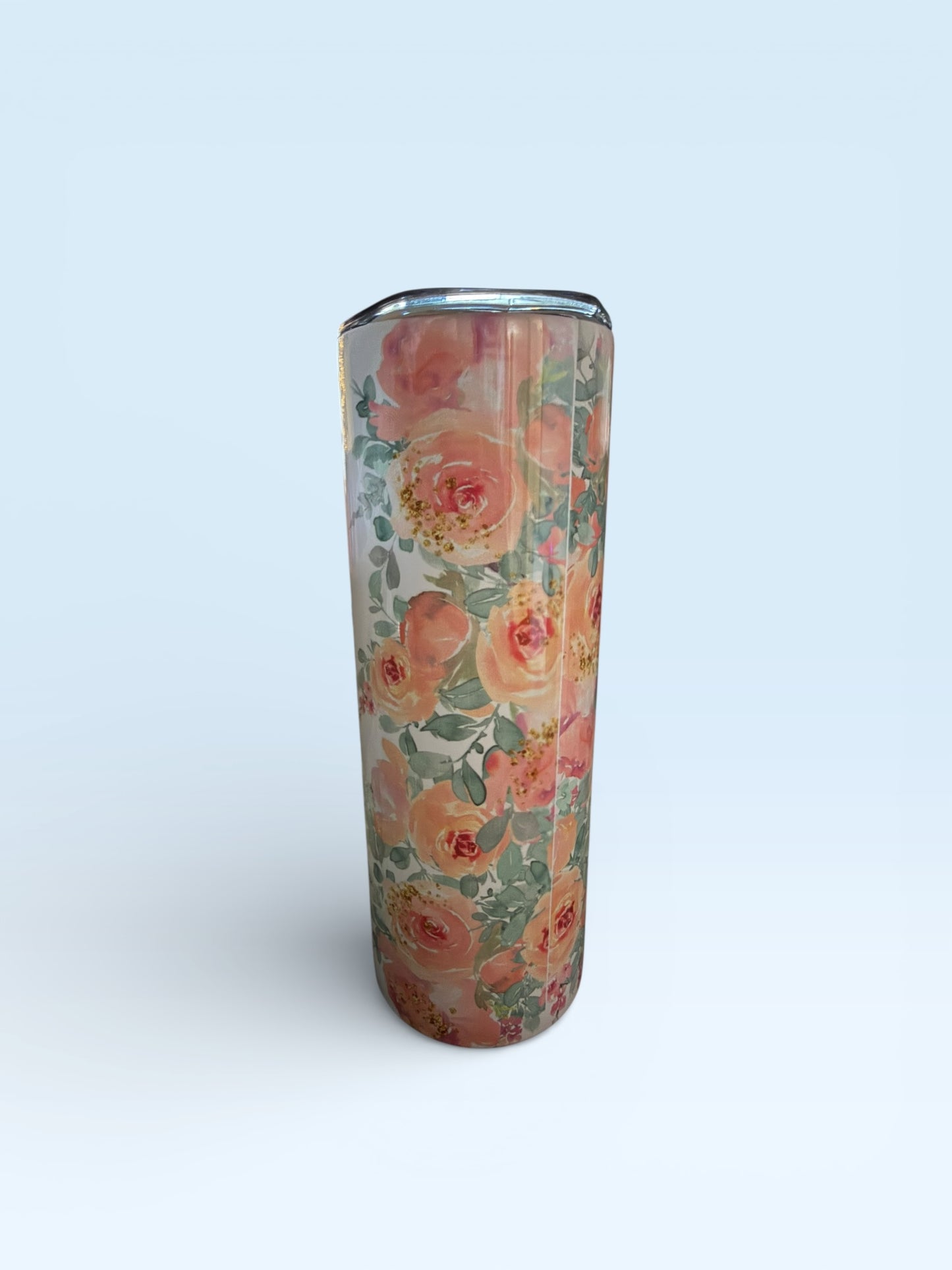 Insulated Tumbler with Lid, Floral Design, Coral Pink Roses and Nana