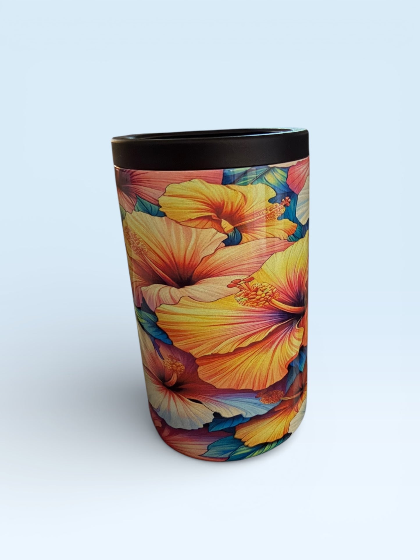 Tropical Hibiscus Floral Print, Colorful Hawaiian Design, Stainless Steel Can Cooler
