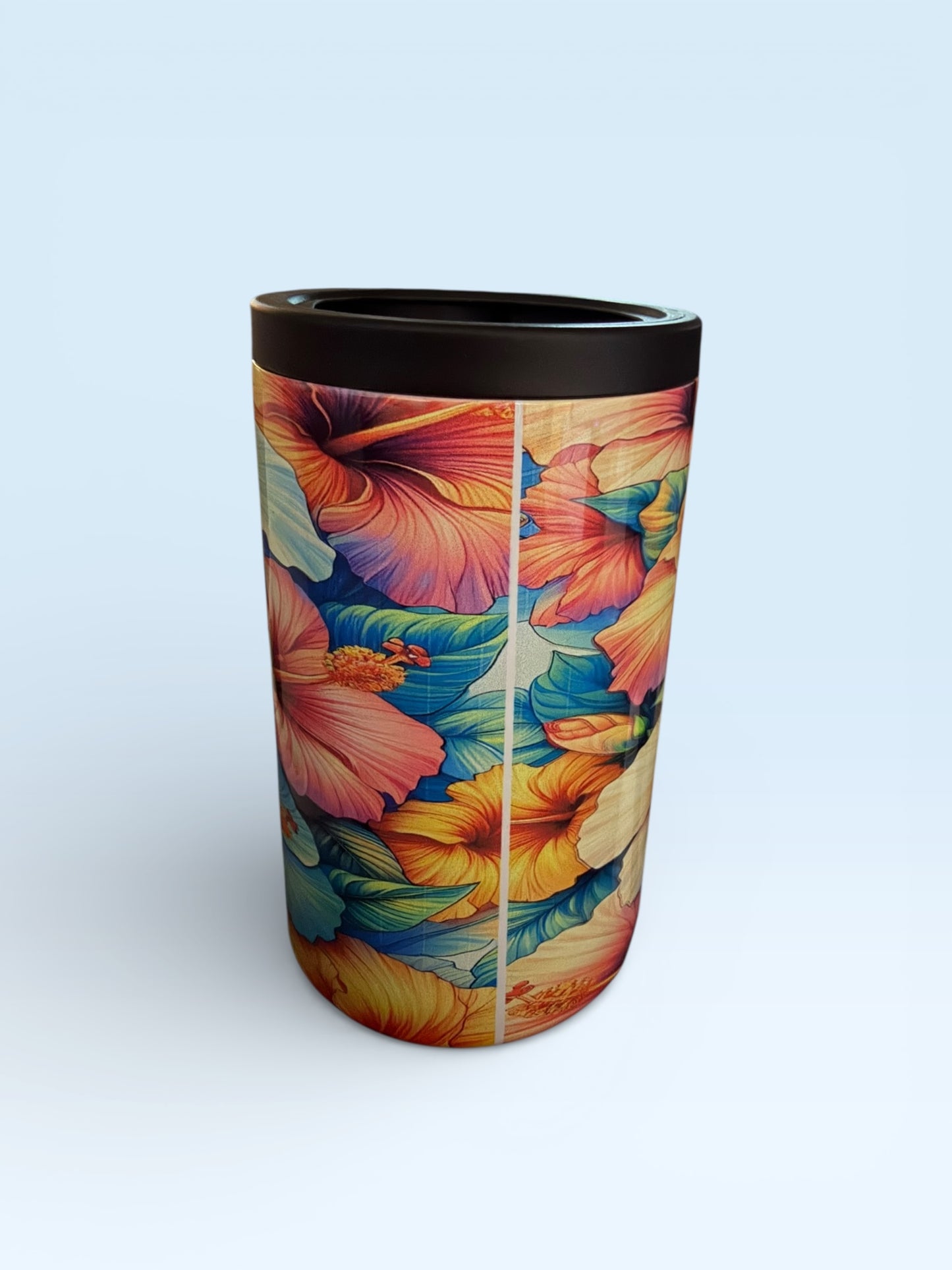Tropical Hibiscus Floral Print, Colorful Hawaiian Design, Stainless Steel Can Cooler