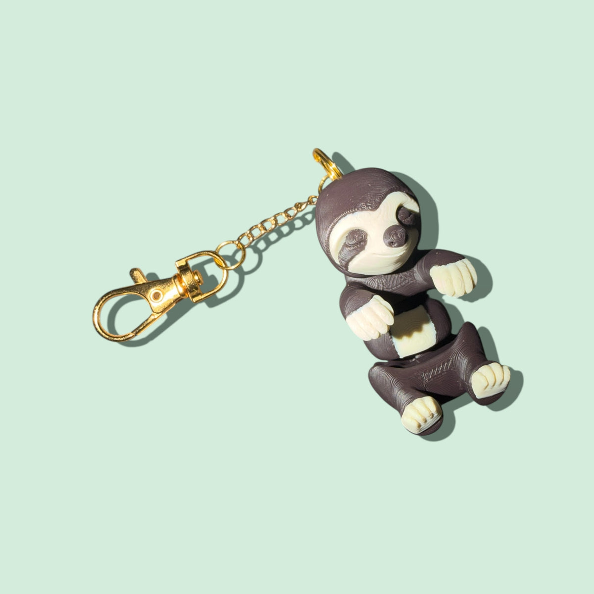 Cute Sloth Keychain Charm, Brown and Cream, Articulated Figure with Lobster Clasp