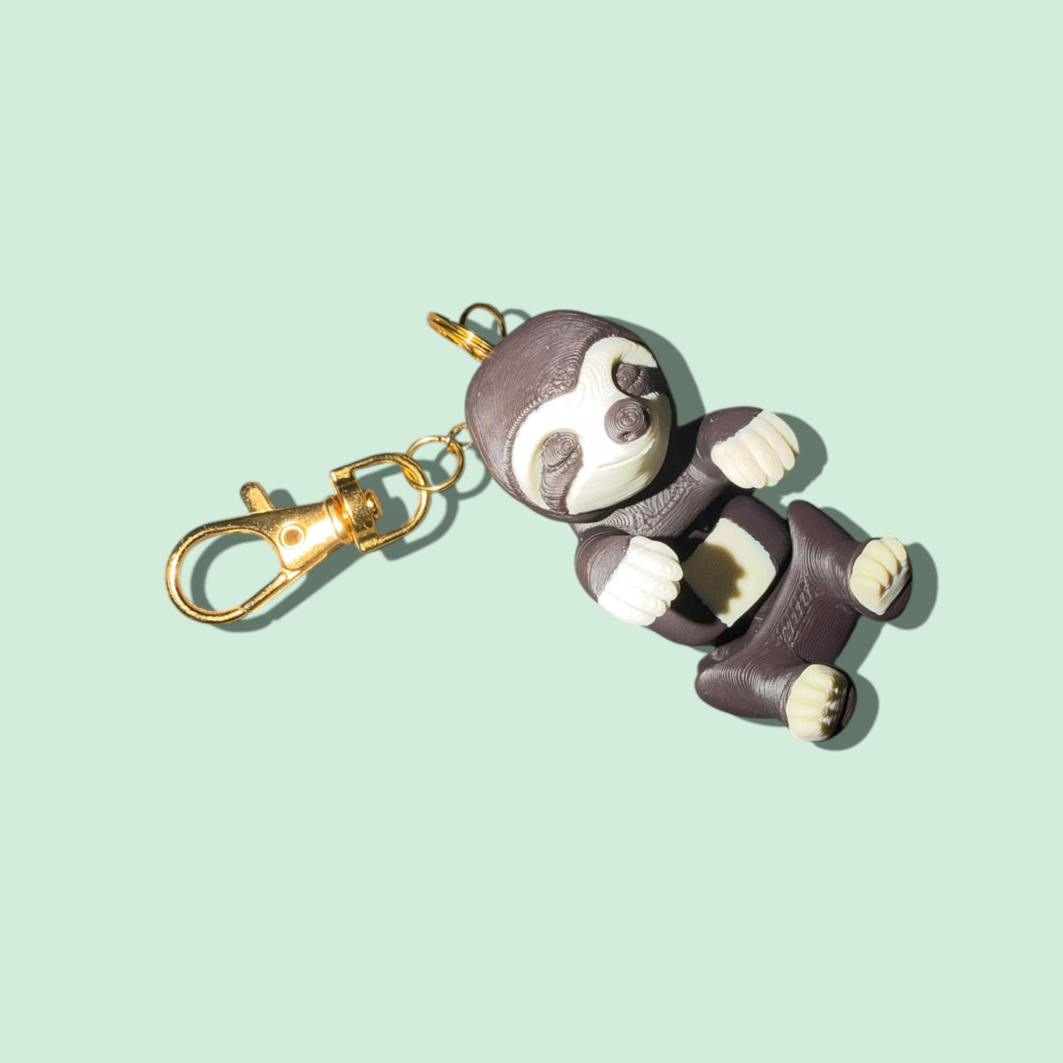 Cute Sloth Keychain Charm, Brown and Cream, Articulated Figure with Lobster Clasp