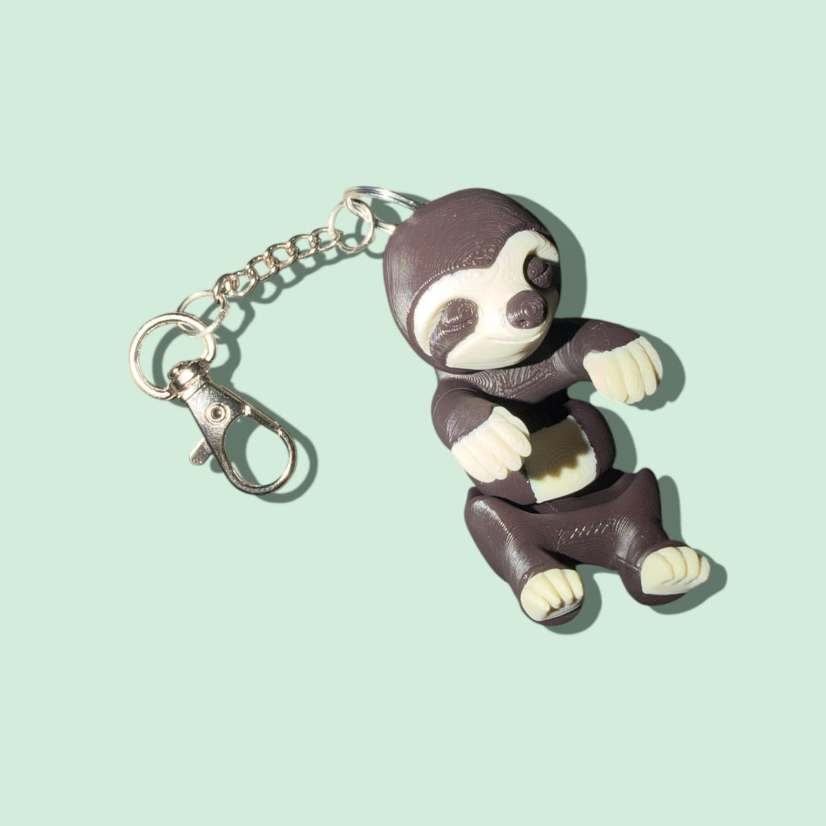 Cute Sloth Keychain Charm, Brown and Cream, Articulated Figure with Lobster Clasp