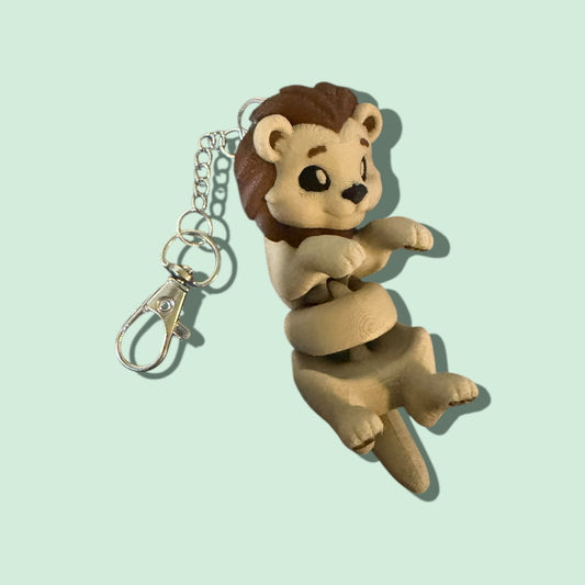 Cute FlexiPets™ Lion Keychain with Lobster Clasp, Articulating Tan and Brown Animal Charm Accessory