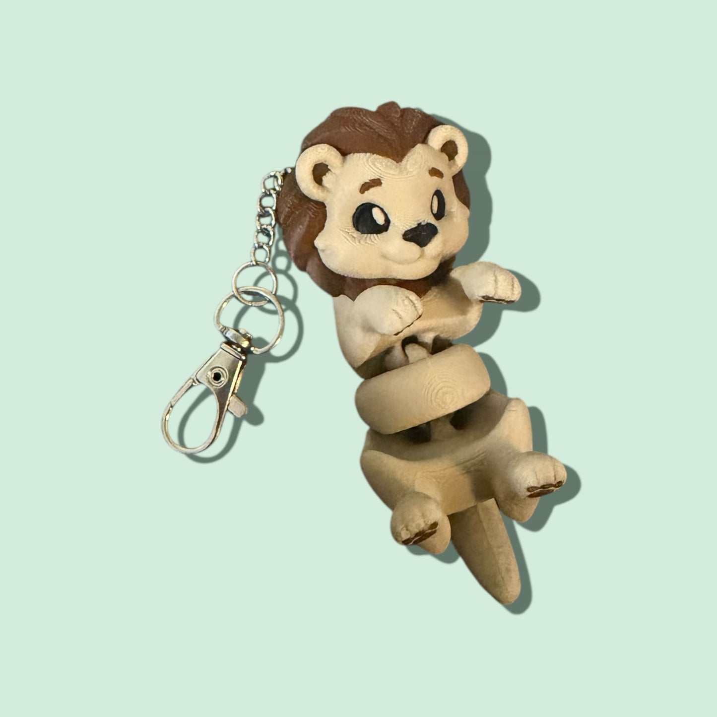 Cute FlexiPets™ Lion Keychain with Lobster Clasp, Articulating Tan and Brown Animal Charm Accessory