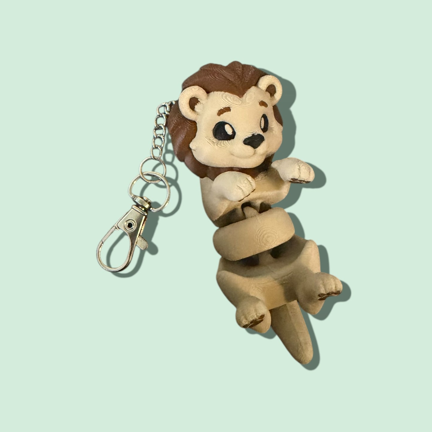Cute FlexiPets™ Lion Keychain with Lobster Clasp, Articulating Tan and Brown Animal Charm Accessory