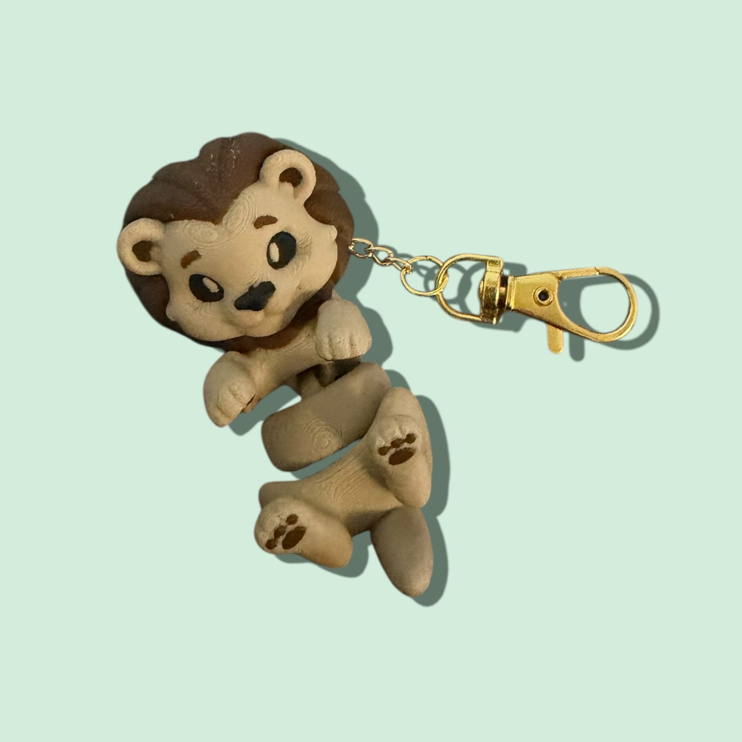 Cute FlexiPets™ Lion Keychain with Lobster Clasp, Articulating Tan and Brown Animal Charm Accessory
