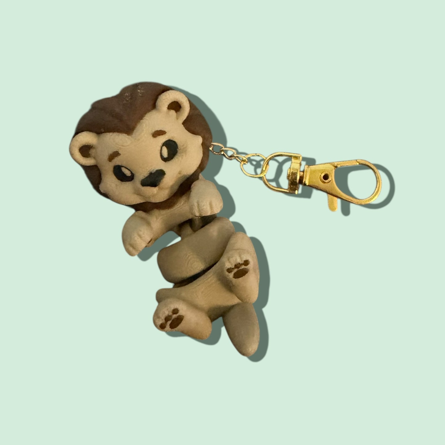 Cute FlexiPets™ Lion Keychain with Lobster Clasp, Articulating Tan and Brown Animal Charm Accessory