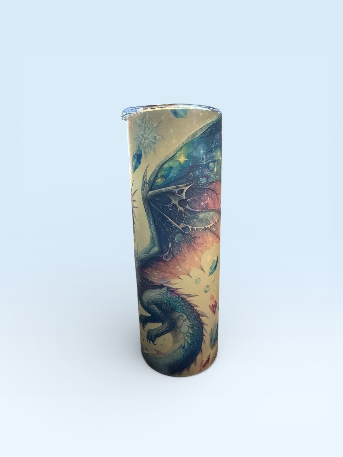 Glow in the Dark Tumbler, Fantasy Dragon Design, Insulated Stainless Steel Travel Mug with Lid