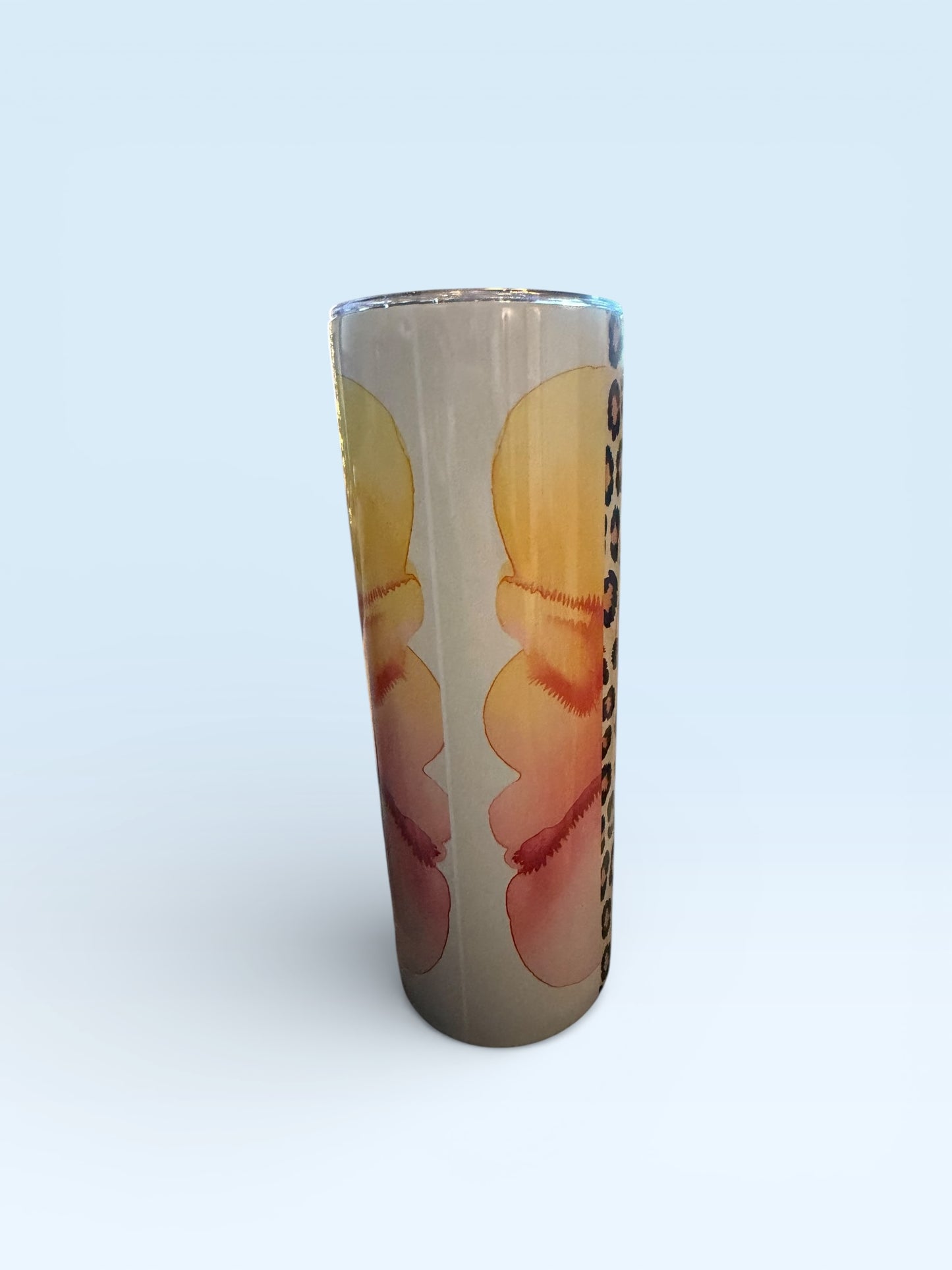 Insulated Tumbler with Lid, Mama Floral Sunflower Design, Leopard Print, Gradient Tan Brown, 20oz Skinny