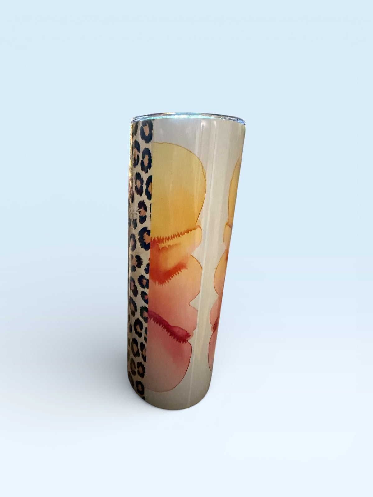 Insulated Tumbler with Lid, Mama Floral Sunflower Design, Leopard Print, Gradient Tan Brown, 20oz Skinny