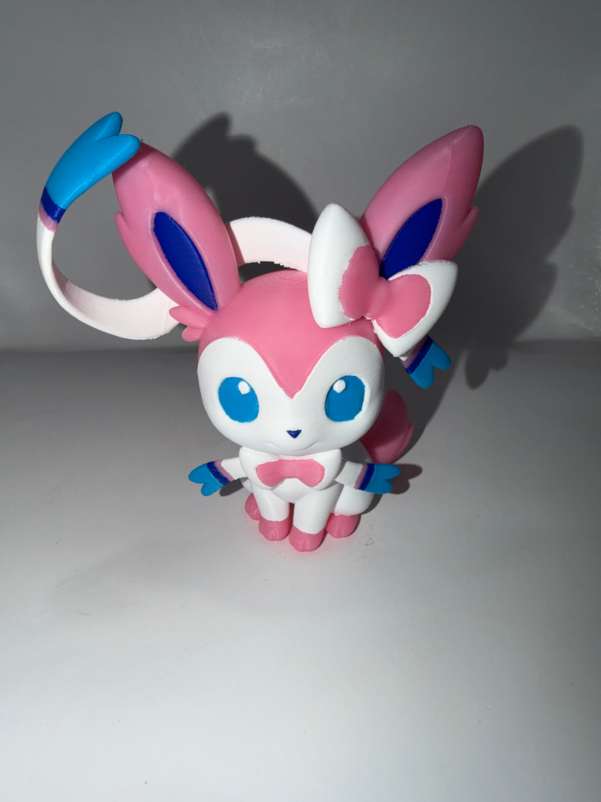 3D Printed Sylveon Figure, Pink and White, Articulated Collectible Figurine