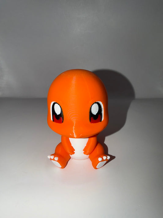 3D Printed Charmander Figurine, Orange, Cute Chibi Style Collectible Toy