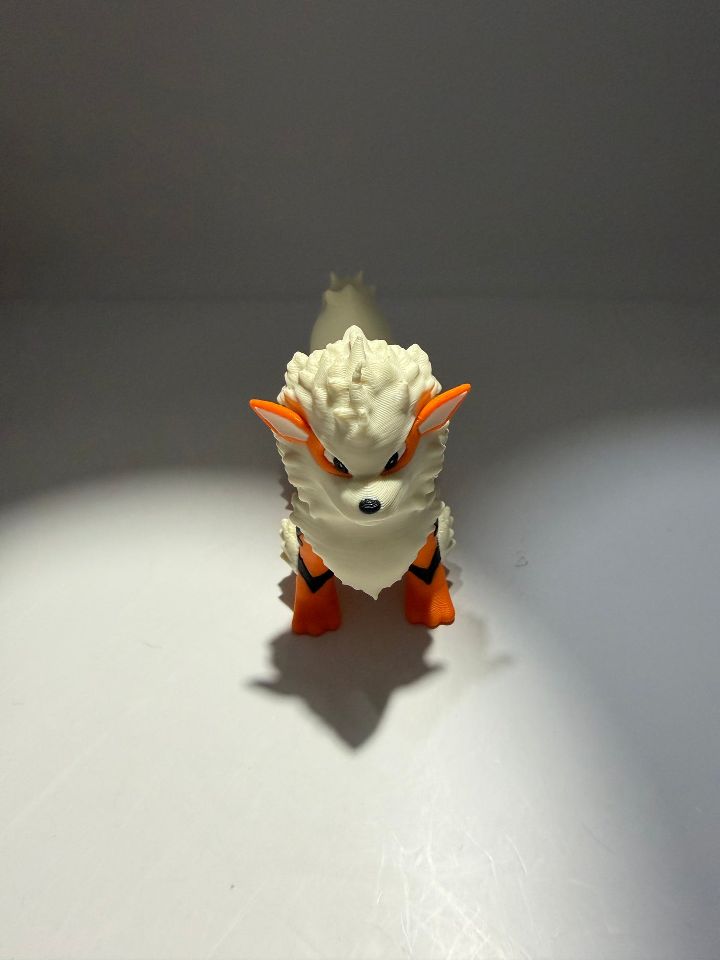 3D Printed Growlithe Figurine, White and Orange, Collectible Toy Statue