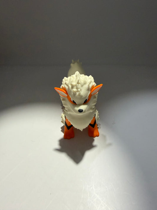 3D Printed Growlithe Figurine, White and Orange, Collectible Toy Statue