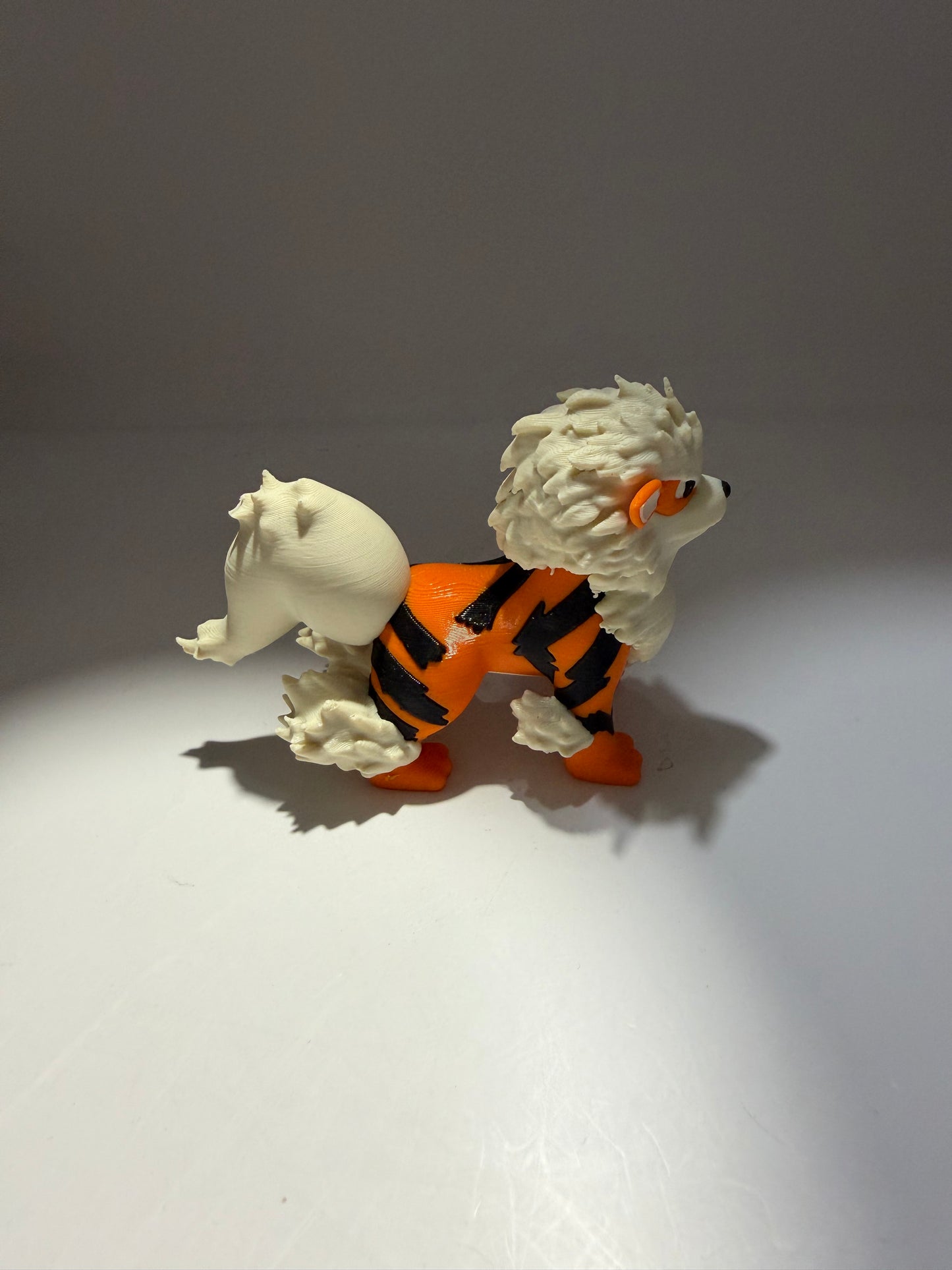3D Printed Growlithe Figurine, White and Orange, Collectible Toy Statue