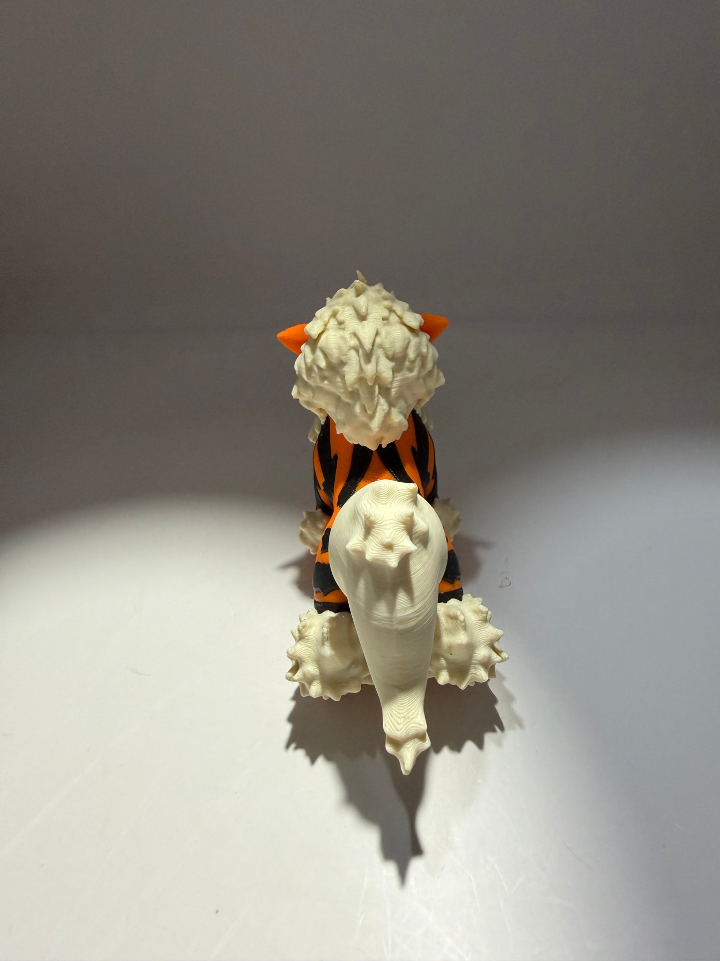 3D Printed Growlithe Figurine, White and Orange, Collectible Toy Statue