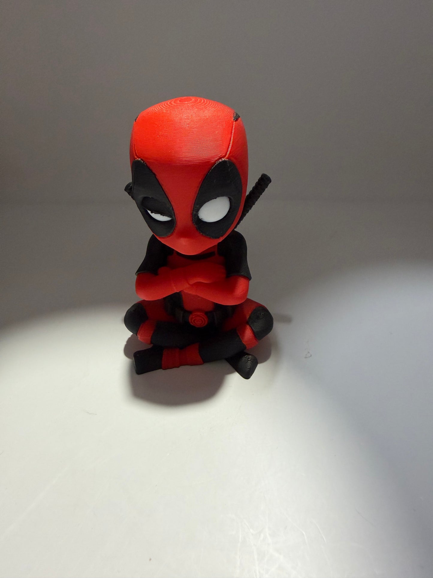 3D Printed Deadpool Chibi Figurine, Red and Black, Collectible Superhero Desk Toy