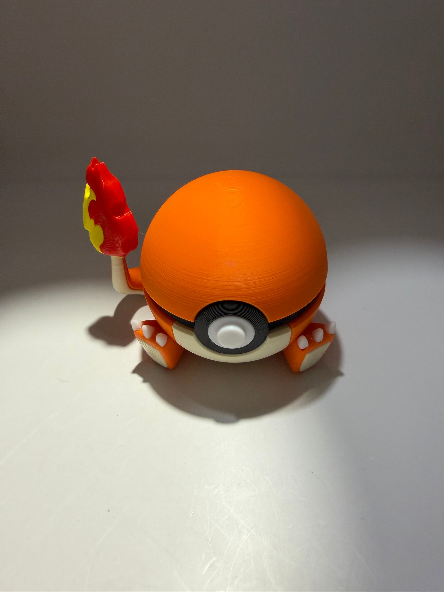 3D Printed Charmander Pokeball Figure, Orange, Collectible Toy, Fan Art Desk Decor