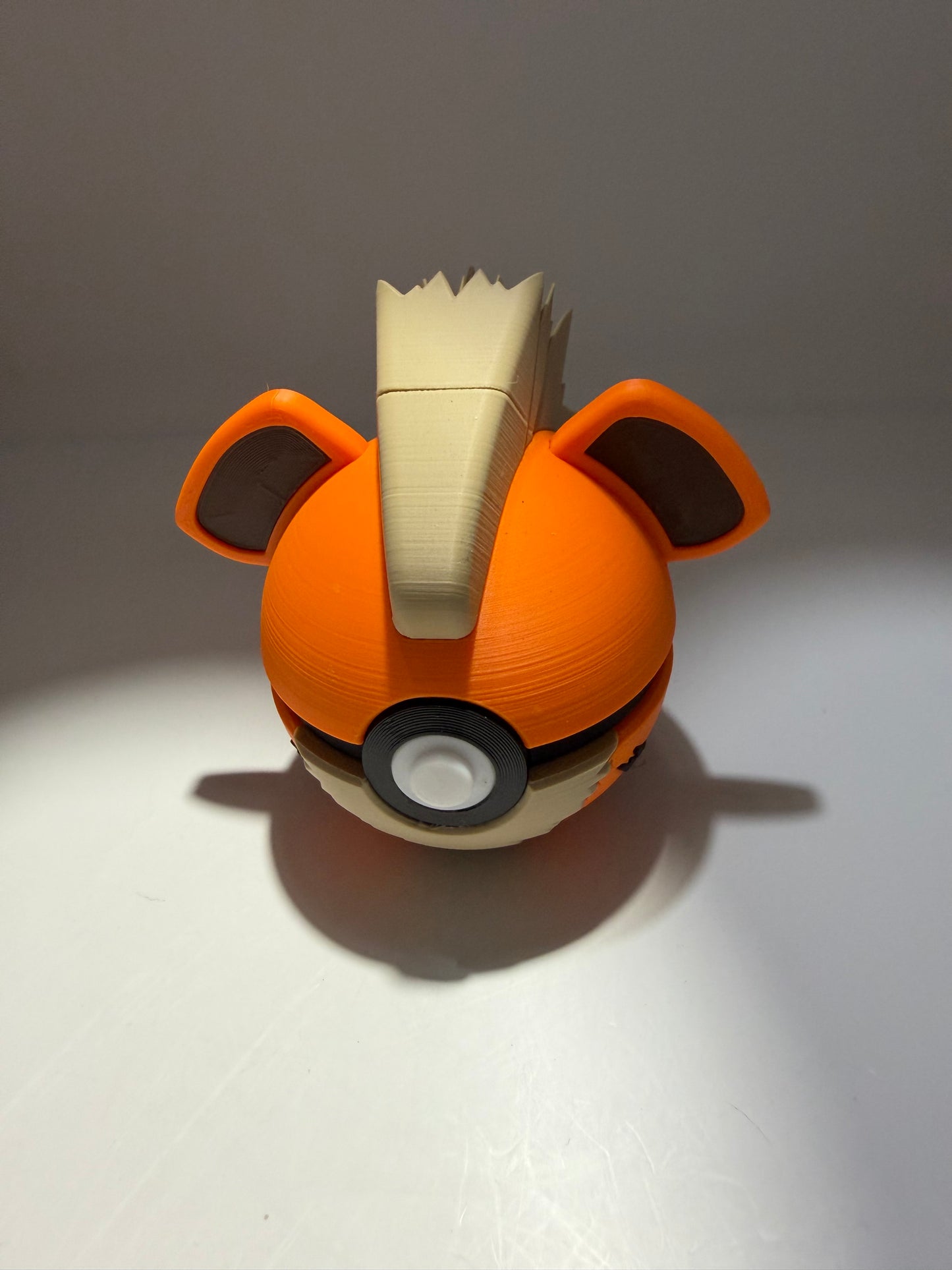 3D Printed Growlithe Pokeball Figurine, Orange, Collectible Fan Art Desk Decor