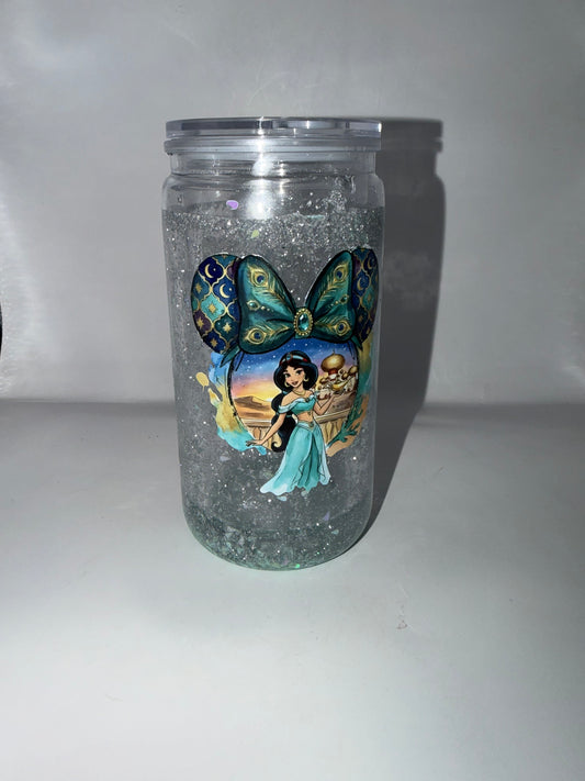 Princess Glitter Snow Globe Tumbler Cup, Clear Acrylic, Peacock Butterfly Design
