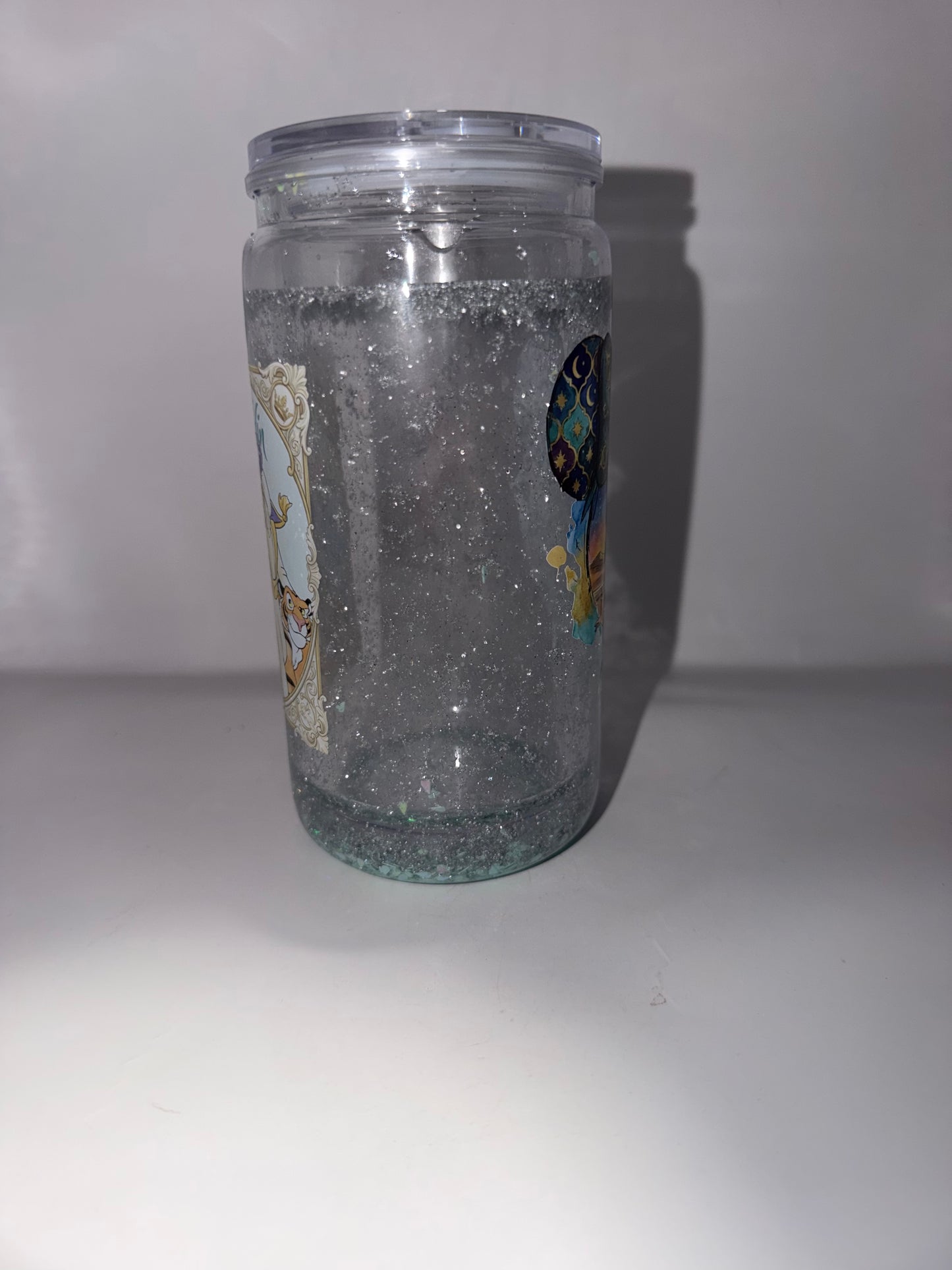 Princess Glitter Snow Globe Tumbler Cup, Clear Acrylic, Peacock Butterfly Design