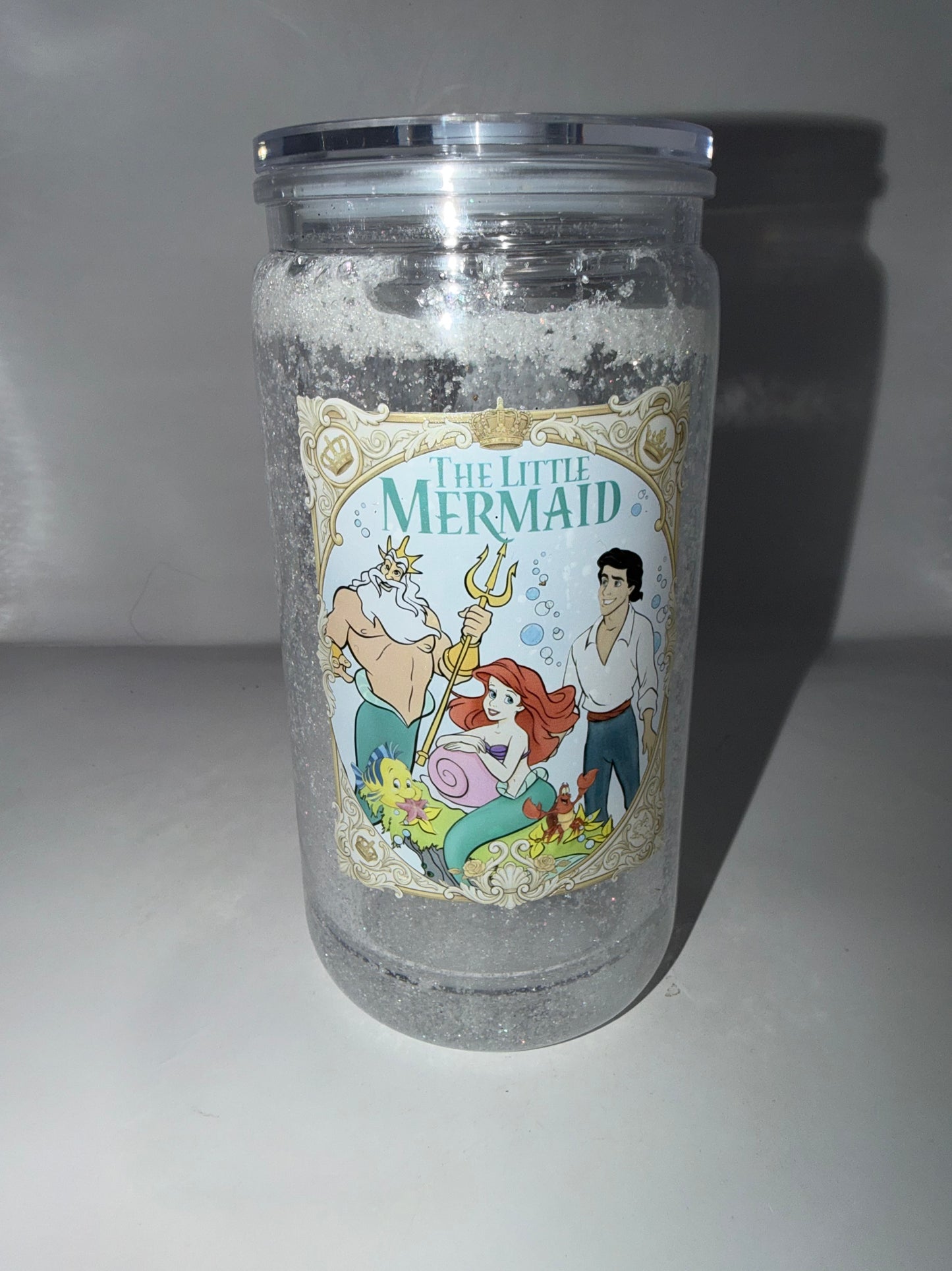 Mermaid Glitter Tumbler, Clear Acrylic Snow Globe Cup, Princess Theme