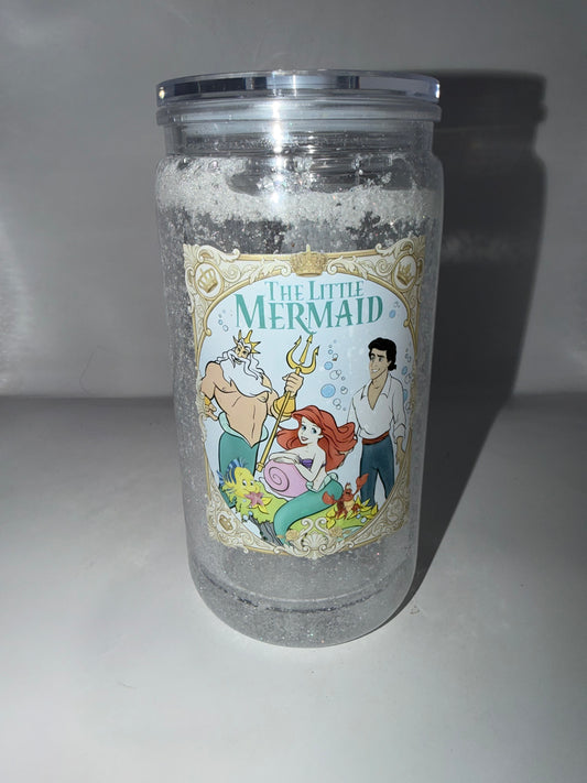 Mermaid Glitter Tumbler, Clear Acrylic Snow Globe Cup, Princess Theme