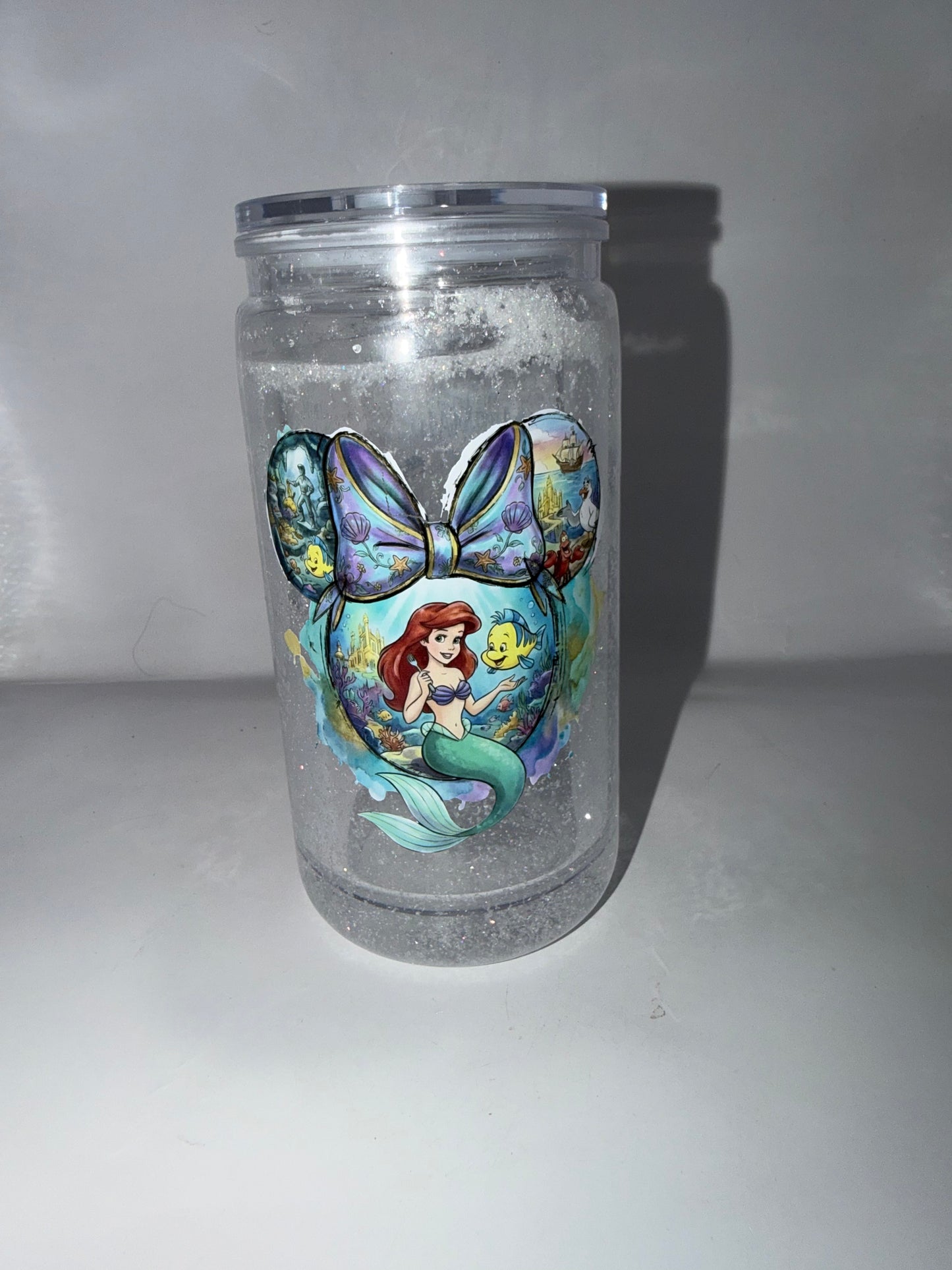 Mermaid Glitter Tumbler, Clear Acrylic Snow Globe Cup, Princess Theme