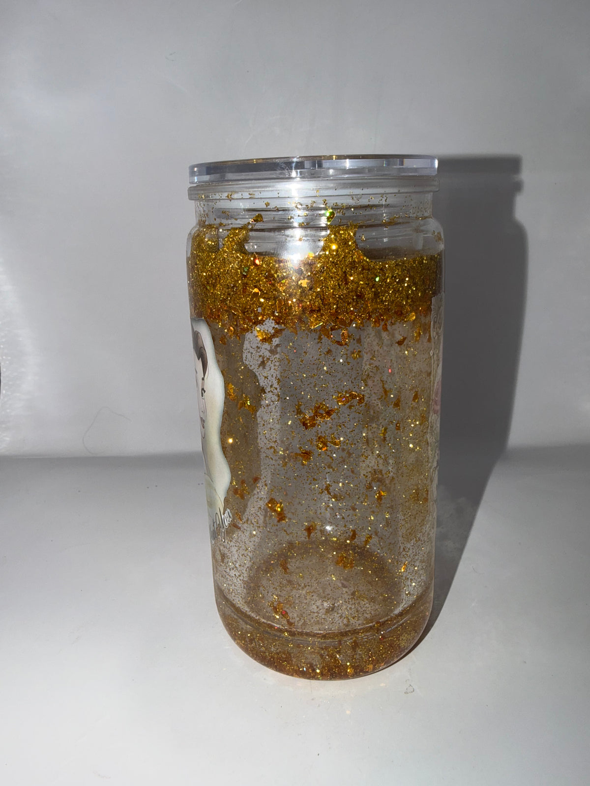 Beauty and the Beast Enchanted Glitter Tumbler, Clear, Gold Glitter, Princess Belle Theme, with Lid