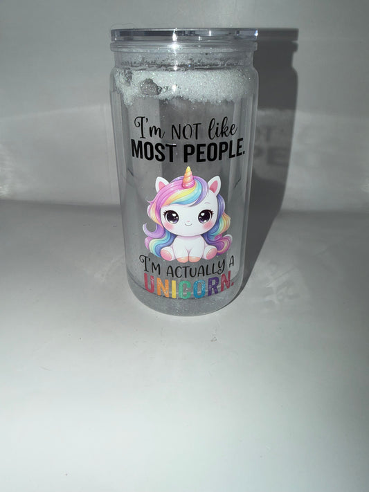 Unicorn Glitter Tumbler Cup, Clear Acrylic, Funny Quote I'm Not Like Most People I'm Actually a Unicorn